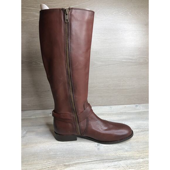 Women New FRYE Oiled-Leather Melissa Belted Side-Zip Tall Boots Redwood Size 8 B